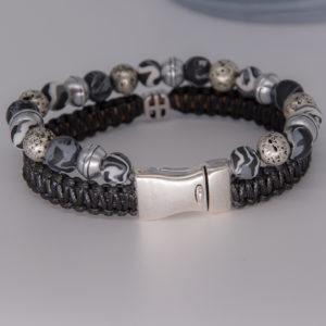 bracelet double macramé perles t20.5cm noir