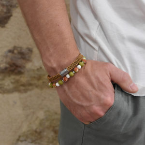 bracelet double réglable macramé perles t 18.5 à 22 cm
