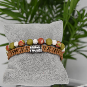bracelet double réglable macramé perles t 18.5 à 22 cm kaki orange 1