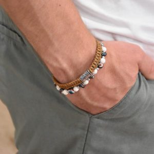 bracelet double réglable macramé perles t 18.5 à 22 cm porté