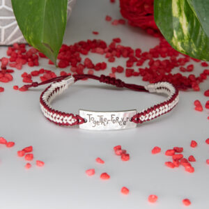 bracelet couple macramé together blanc et rouge