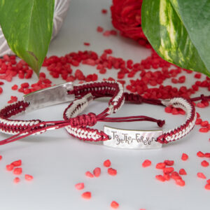bracelet macramé couple together rouge et blanc