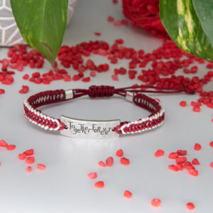 bracelets couple macramé together rouge et blanc